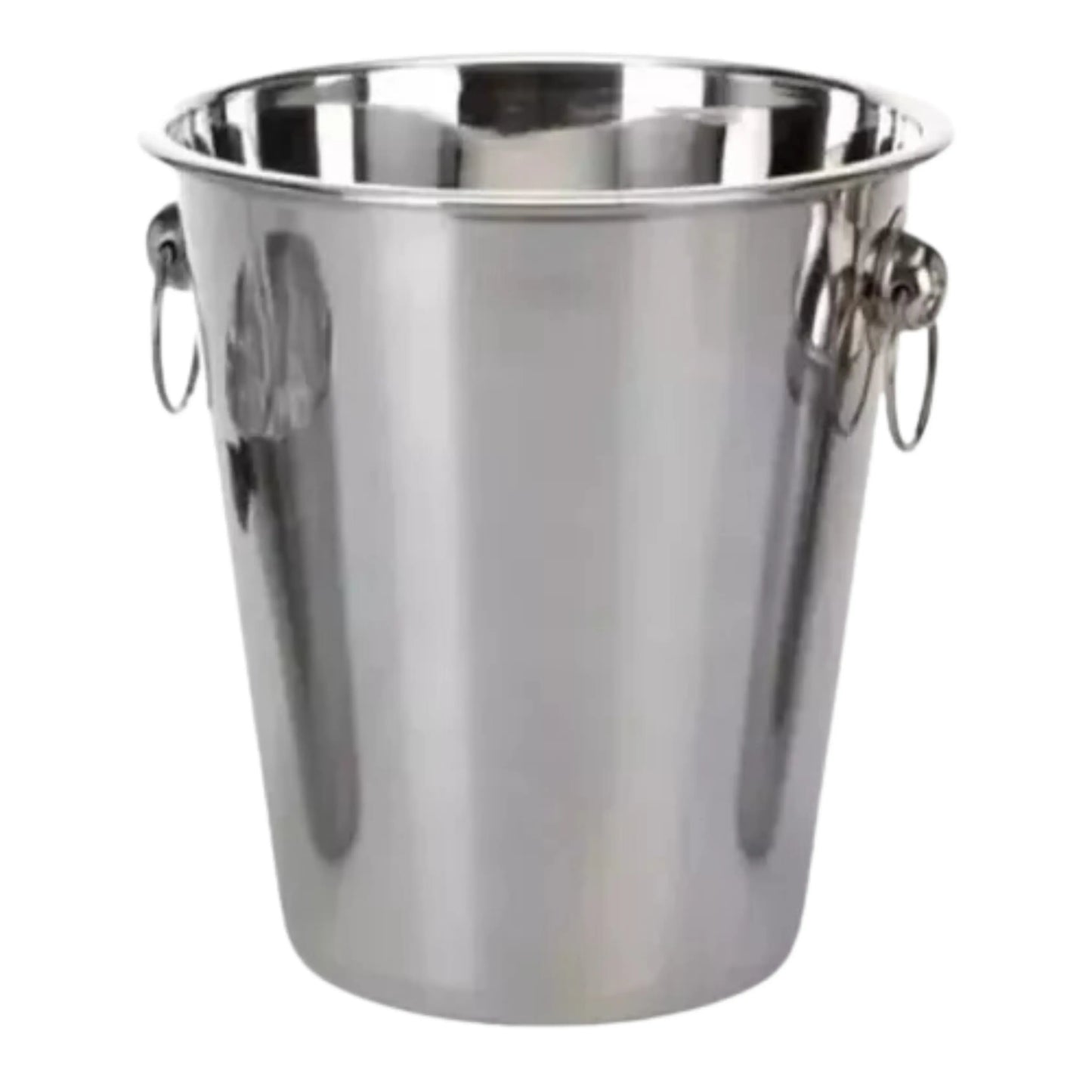 Cubetera de acero inoxidable con capacidad de 5 litros, ideal para enfriar botellas de vino y champán en eventos y reuniones.