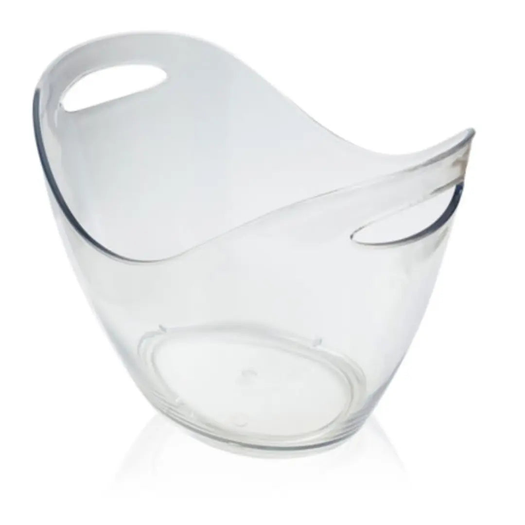 Cubitera transparente ovalada de 3 litros, ideal para mantener frías botellas de vino y otras bebidas.
