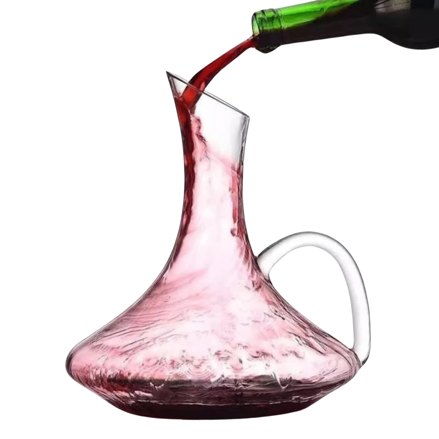 Decantador de vino de 1.8 litros en vidrio con asa, diseño elegante para una oxigenación óptima y un servicio cómodo.