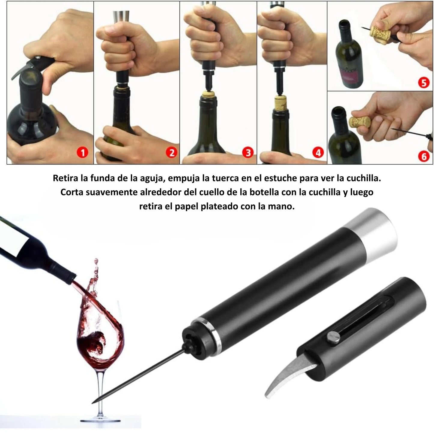 Descorchador de presión de aire para botellas de vino, sistema moderno sin dañar el corcho.