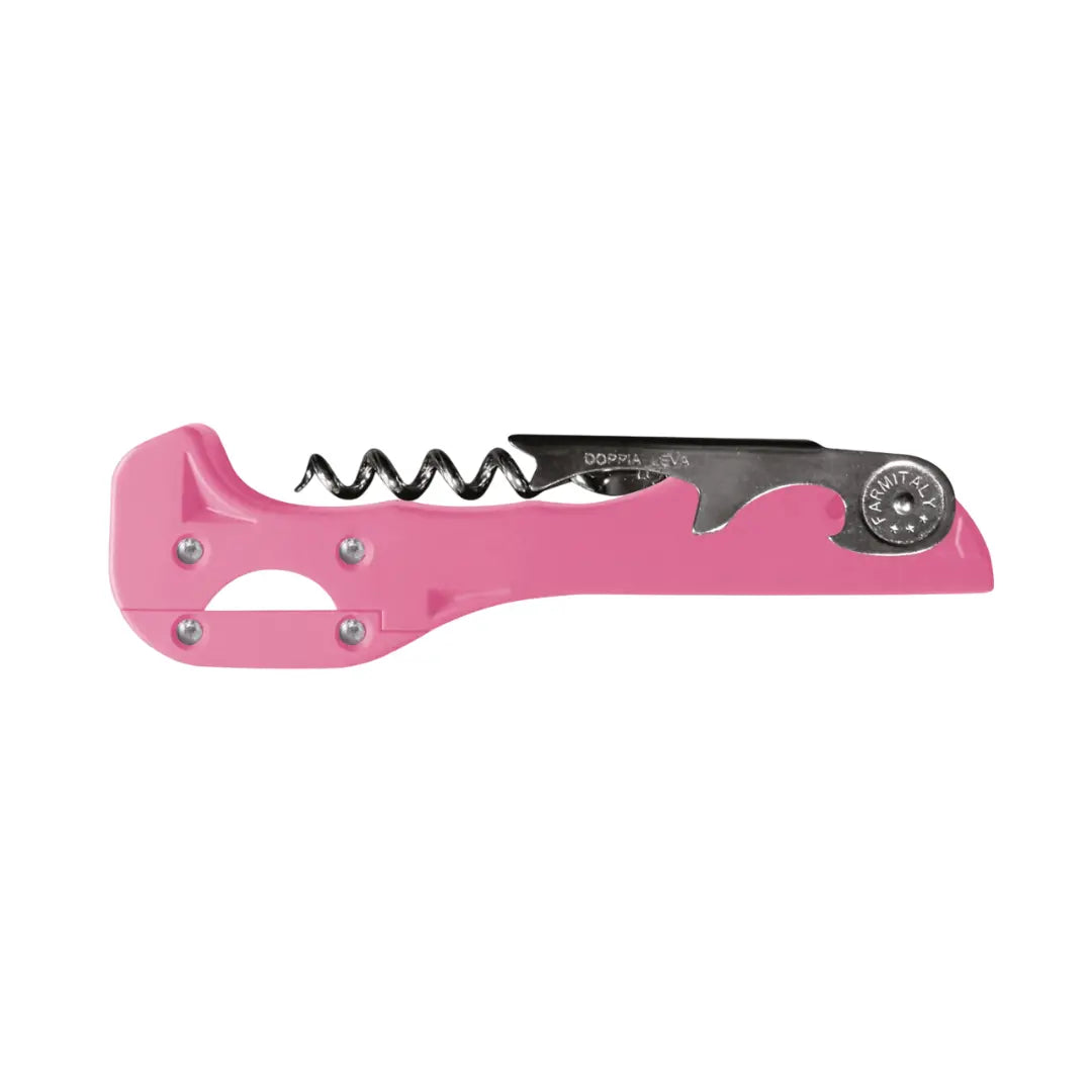Descorchador profesional Boomerang X-Tend rosa, fabricado en Italia con estilo moderno y agarre ergonómico.