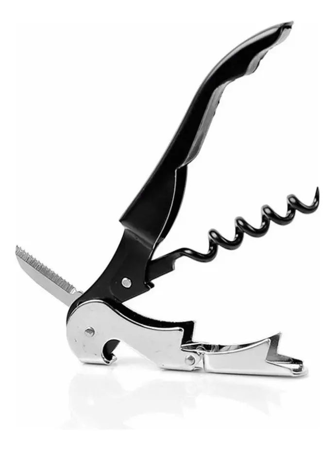 Descorchador profesional de dos tiempos negro, ideal para sommeliers y amantes del vino