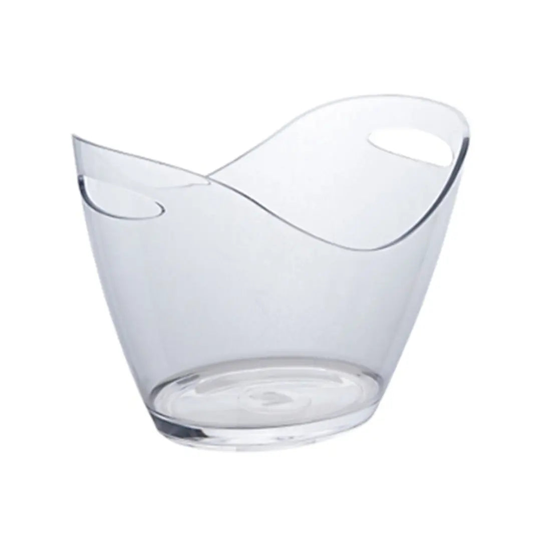 Hielera ovalada transparente de 3 litros con mangos resistentes, perfecta para fiestas y eventos.