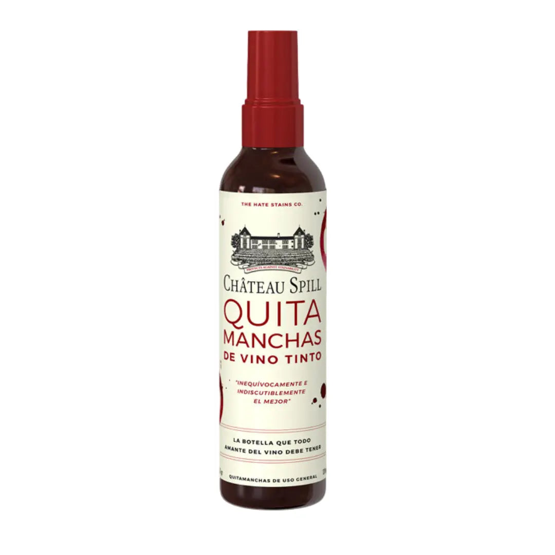 Quitamanchas de vino Château Spill, limpiador textil potente diseñado para eliminar manchas de vino tinto sin dañar las telas.