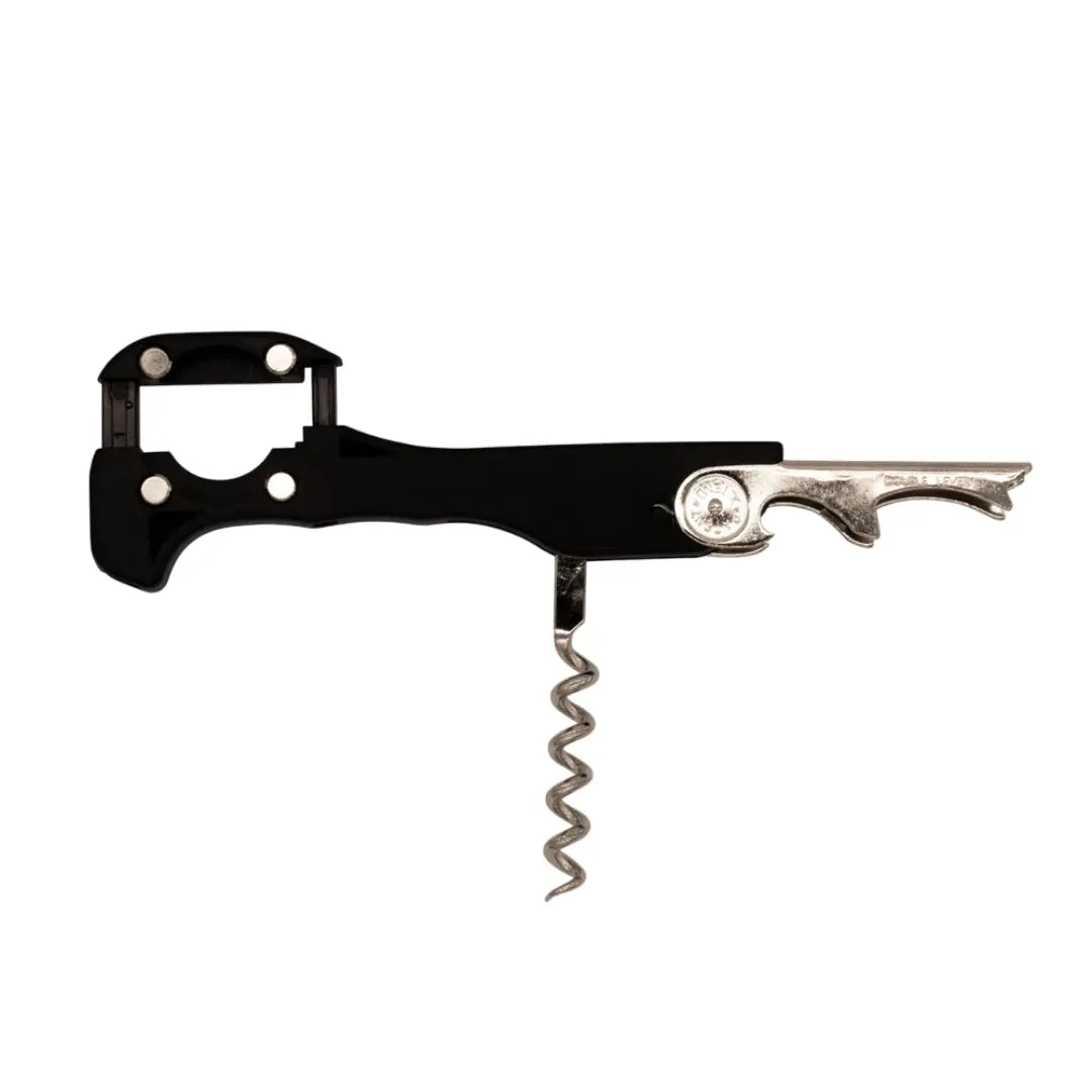 Sacacorchos Boomerang X-Tend negro con diseño ergonómico, hecho en Italia para una extracción fácil y precisa del corcho.