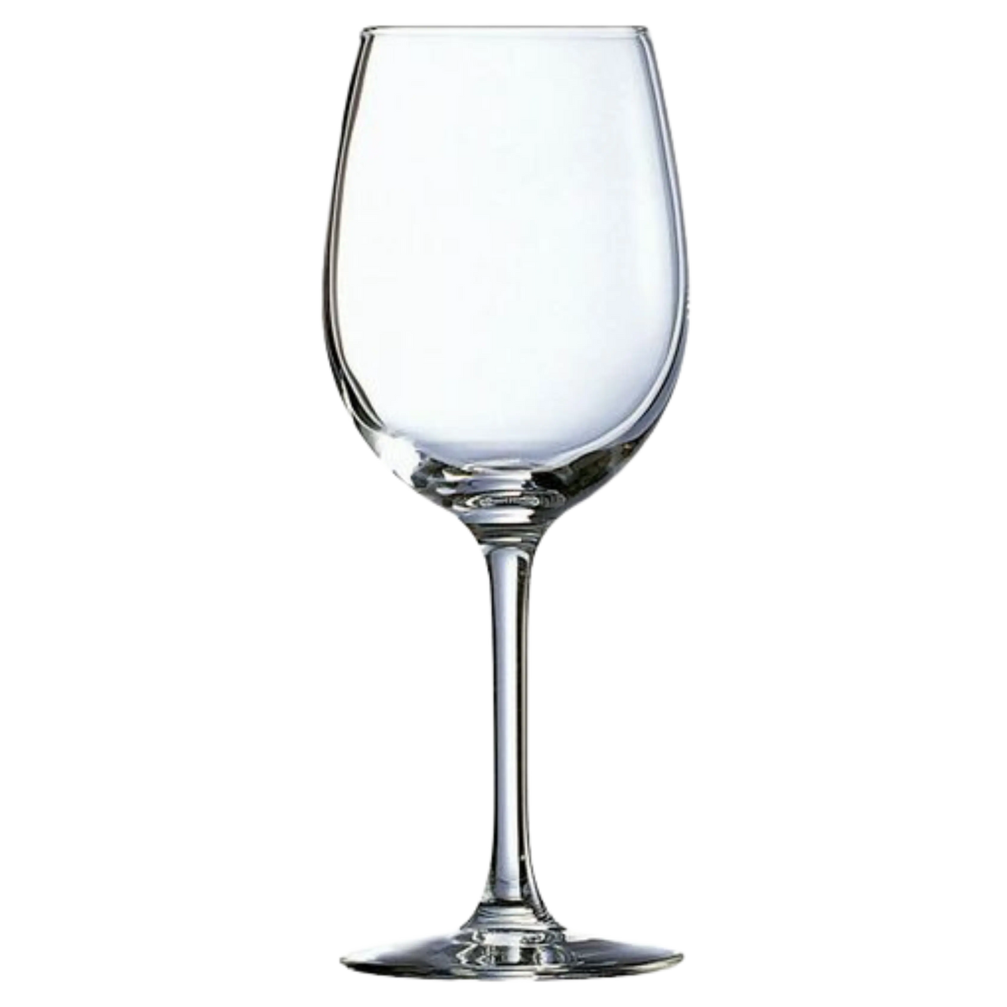 Set de 6 copas de vino Luminarc de 360cc, diseño elegante y resistente, ideal para disfrutar de vinos tintos y blancos.