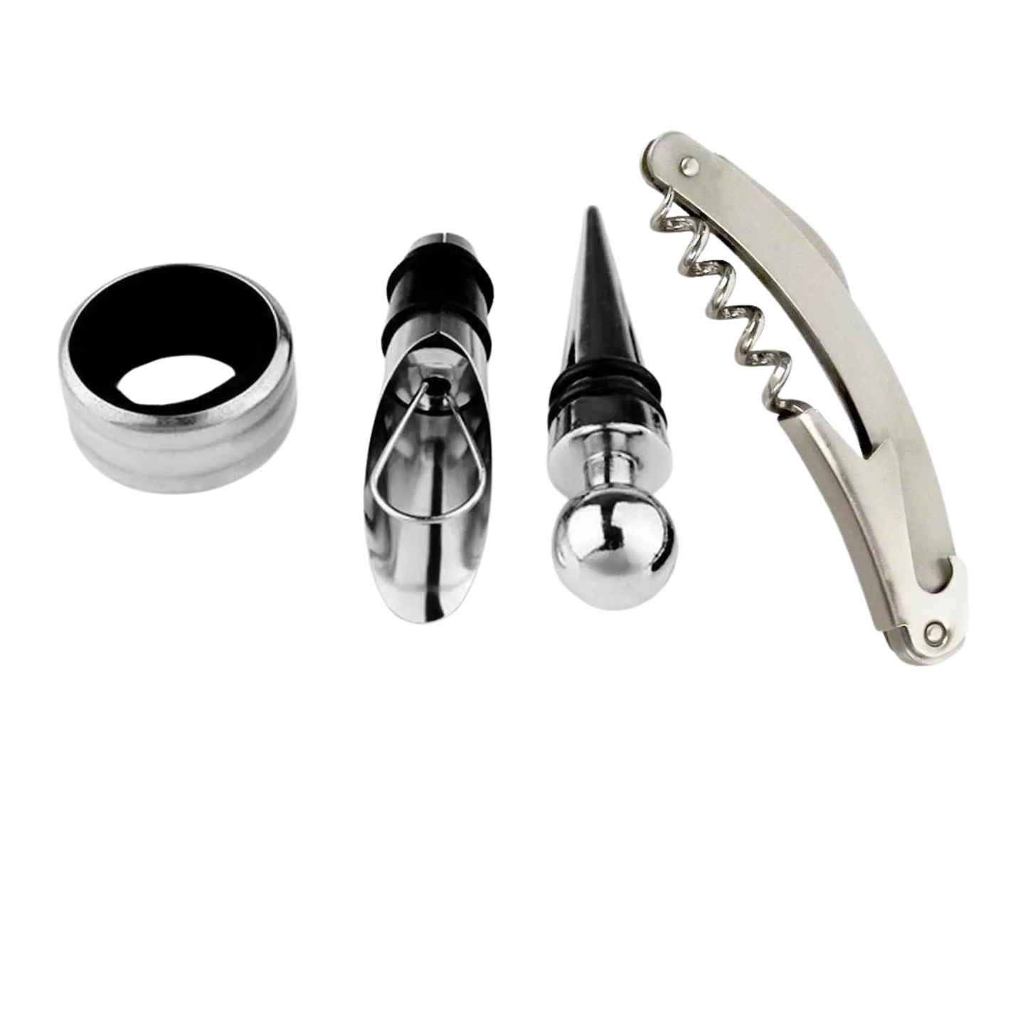 Kit de accesorios para vino con sacacorchos, anillo antigoteo, tapón, termómetro, vertedor y cortacápsulas, perfecto para amantes del vino y regalos especiales.