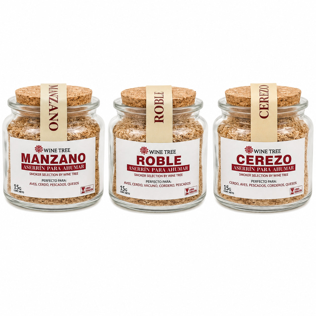 Pack de Aserrín para Ahumar Manzano, Roble y Cerezo 45 g