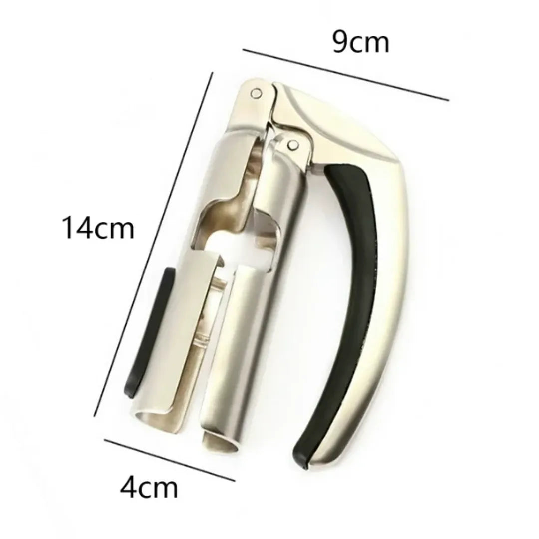 Descorchador de espumantes con sistema de palanca ergonómico, ideal para abrir botellas sin esfuerzo.