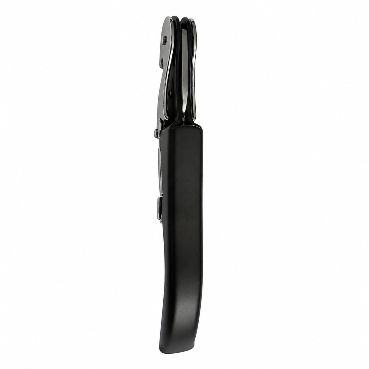 Descorchador sommelier metálico color negro completamente cerrado, diseño compacto