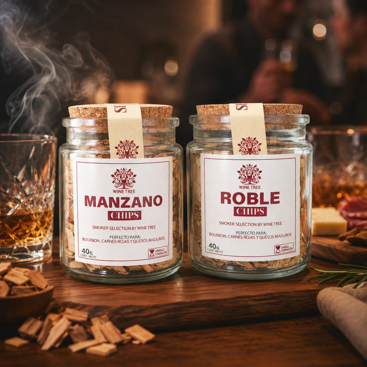 Pack Chips Ahumadores Manzano y Roble Wine Tree 40 g c/u