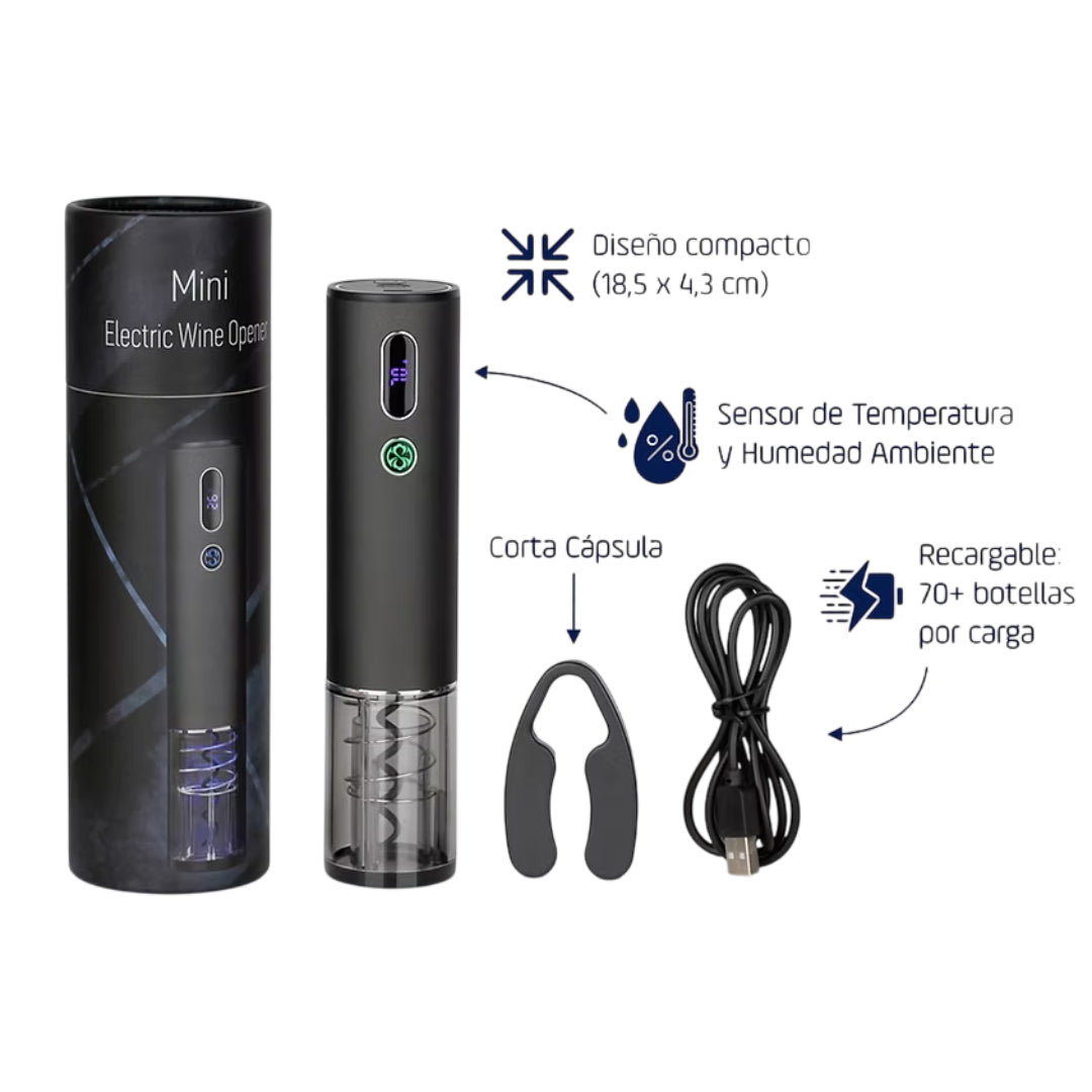 Sacacorchos Eléctrico Portátil Mini con Corta Cápsulas