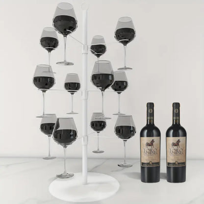 Árbol organizador de copas de vino en color blanco, con capacidad para 12 copas, diseño elegante y funcional.