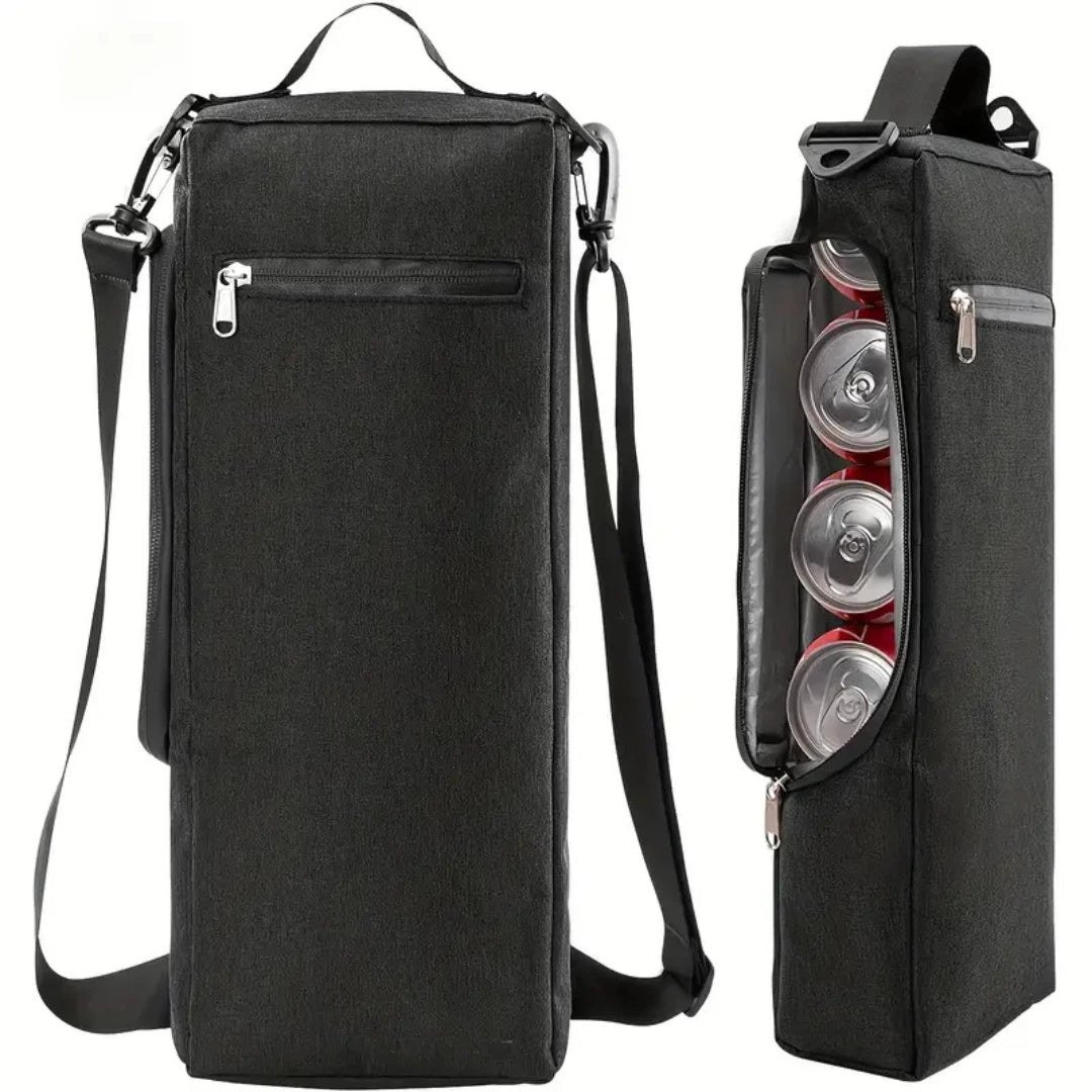 Bolso térmico portátil con correa ajustable, ideal para transportar botellas de vino, cócteles y cervezas.