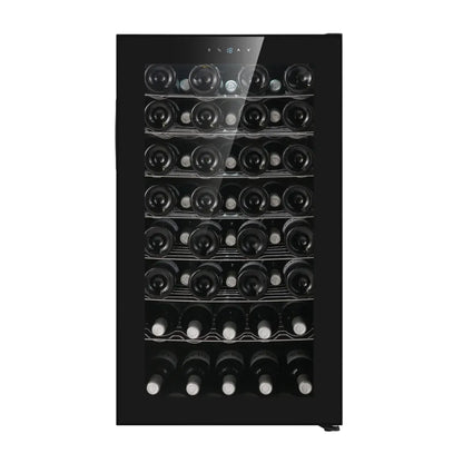 Cava para vinos con capacidad de 56 botellas, diseño elegante con puerta de vidrio y estructura resistente.