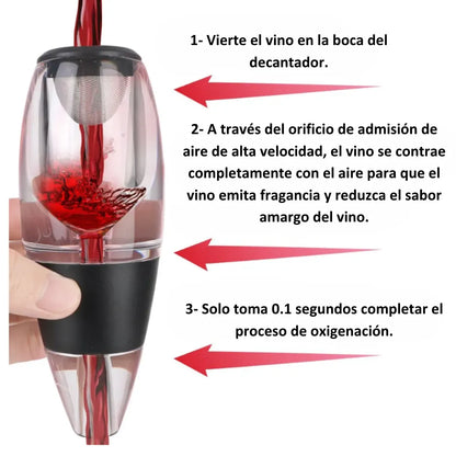 Decantador y oxigenador de vino en vidrio, mejora el sabor y aroma al instante, ideal para servir en copas.