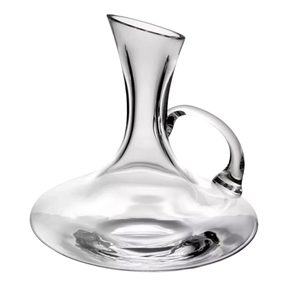 Decantador de vidrio con asa, capacidad de 1.8 litros, aireador premium que realza los aromas del vino.