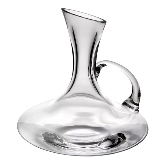 Decantador de vidrio con asa, capacidad de 1.8 litros, aireador premium que realza los aromas del vino.