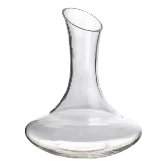 Decantador de vino de vidrio con capacidad de 1.8 litros, diseñado para oxigenar y realzar los aromas del vino.