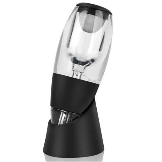 Decantador de vino en vidrio con diseño moderno, oxigena el vino y permite un servicio elegante en copas.