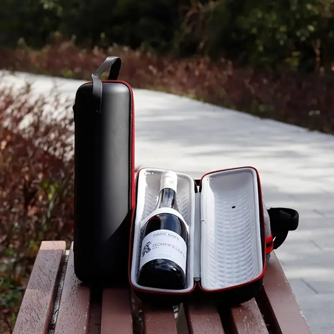 Estuche rígido de lujo para botellas de vino, protege contra golpes y cambios de temperatura.