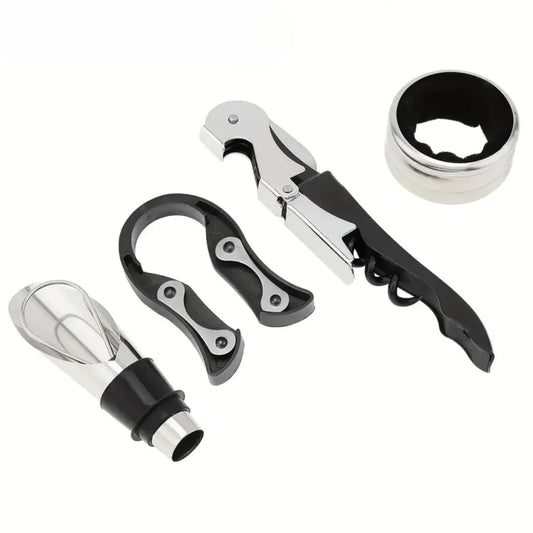 Kit básico de accesorios para vino, herramientas esenciales para abrir, servir y disfrutar cada botella con elegancia.