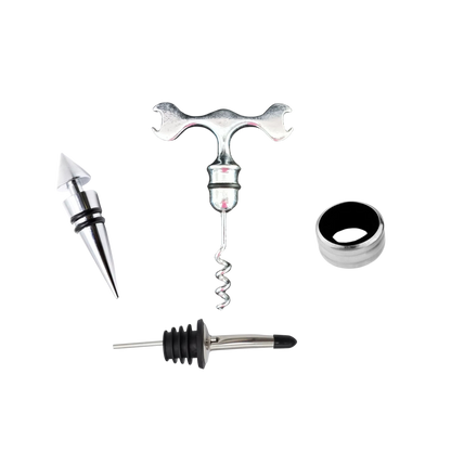 Kit de vino con descorchador profesional y accesorios completos para una experiencia de servicio perfecta.