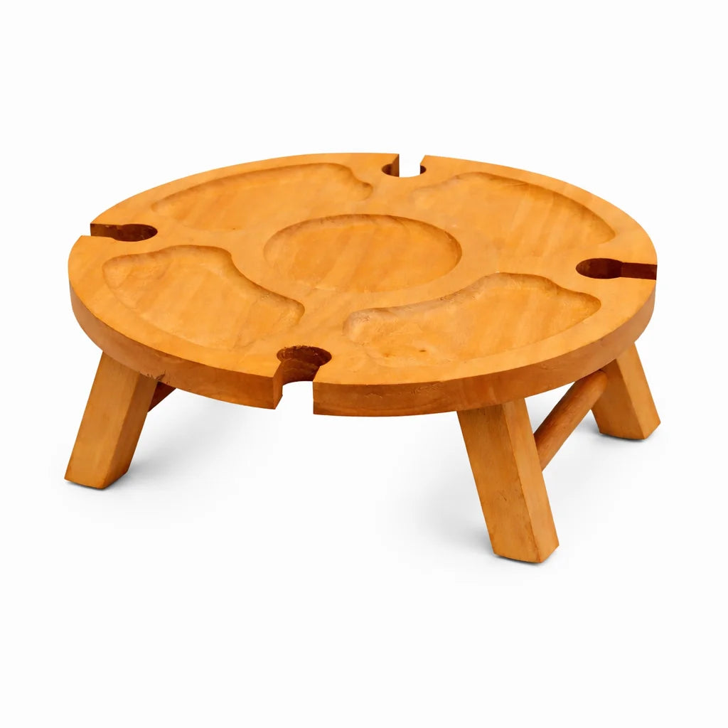 Mesa portátil para vino y aperitivos | 4 copas