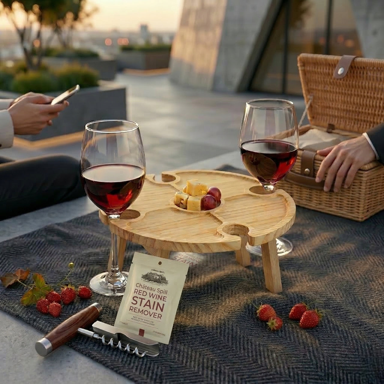 Set de picnic para vino con 2 copas y mesa plegable