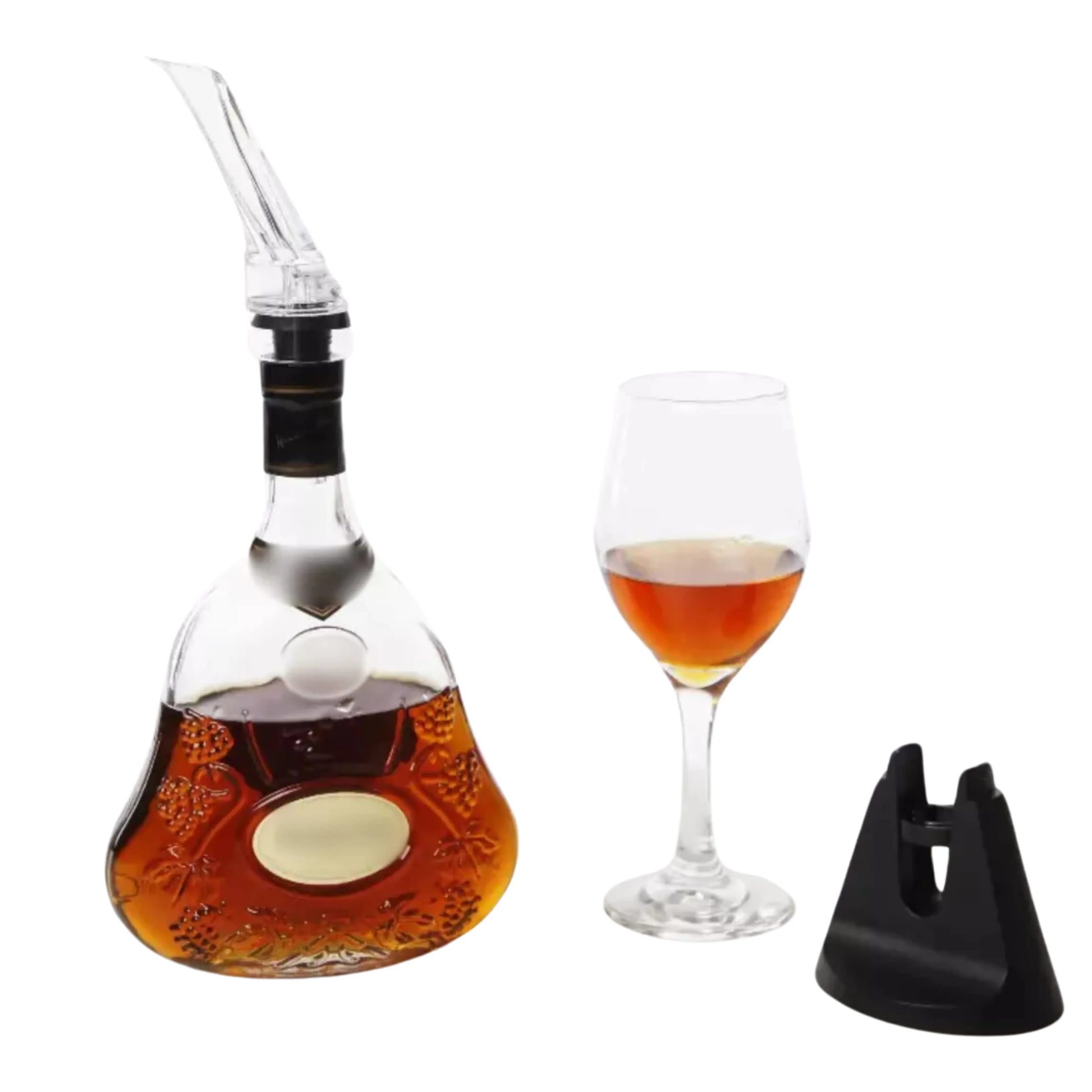 Oxigenador y vertedor para botellas de vino, realza el sabor y aroma mientras evita goteos al servir.