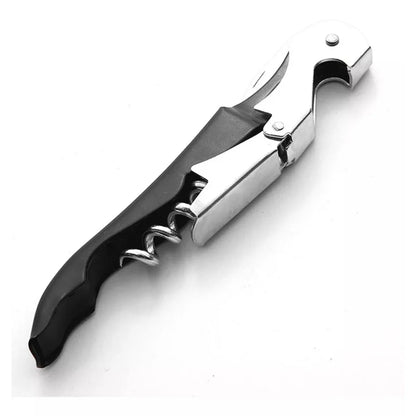 Sacacorchos de dos tiempos negro, diseño ergonómico y resistente para abrir vinos fácilmente