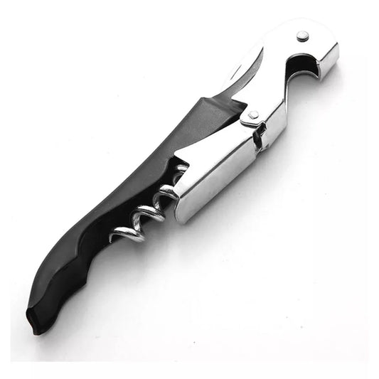 Sacacorchos de dos tiempos negro, diseño ergonómico y resistente para abrir vinos fácilmente
