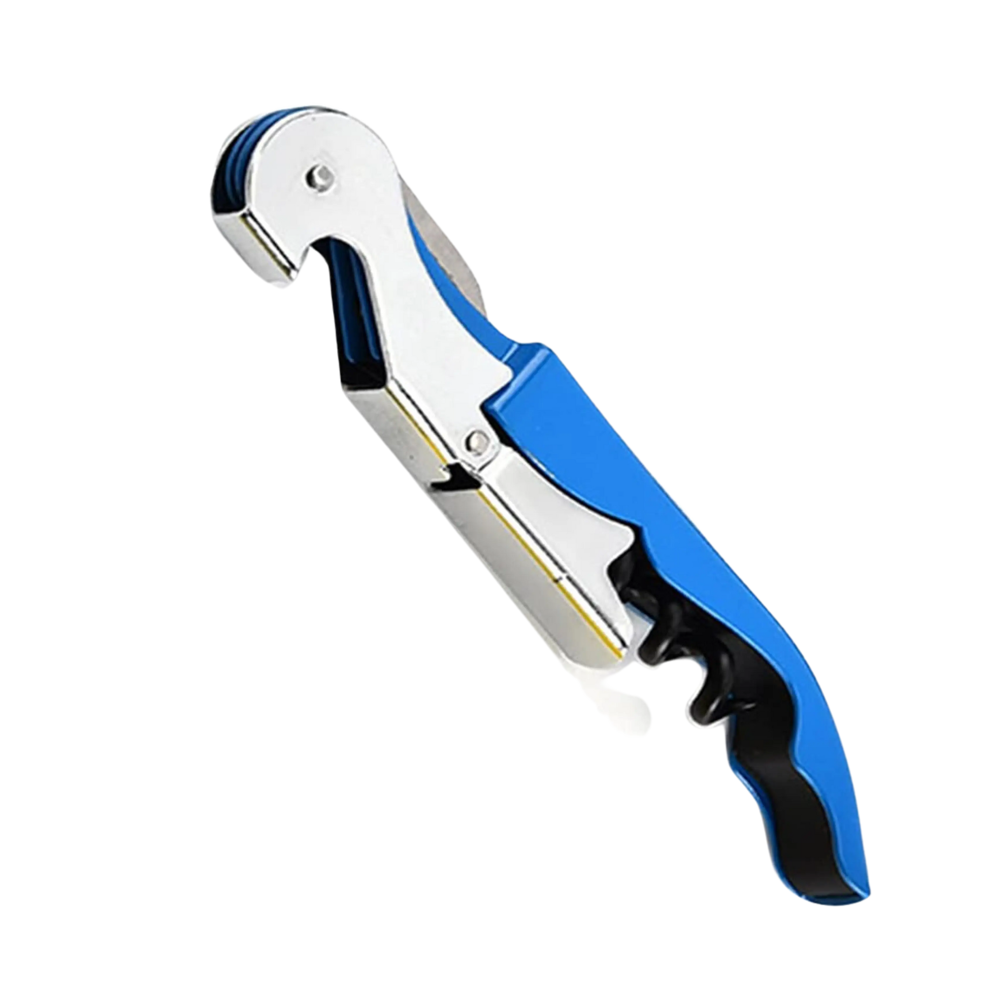 Sacacorchos profesional de 2 tiempos en color azul, diseño ergonómico para abrir botellas de vino con facilidad.