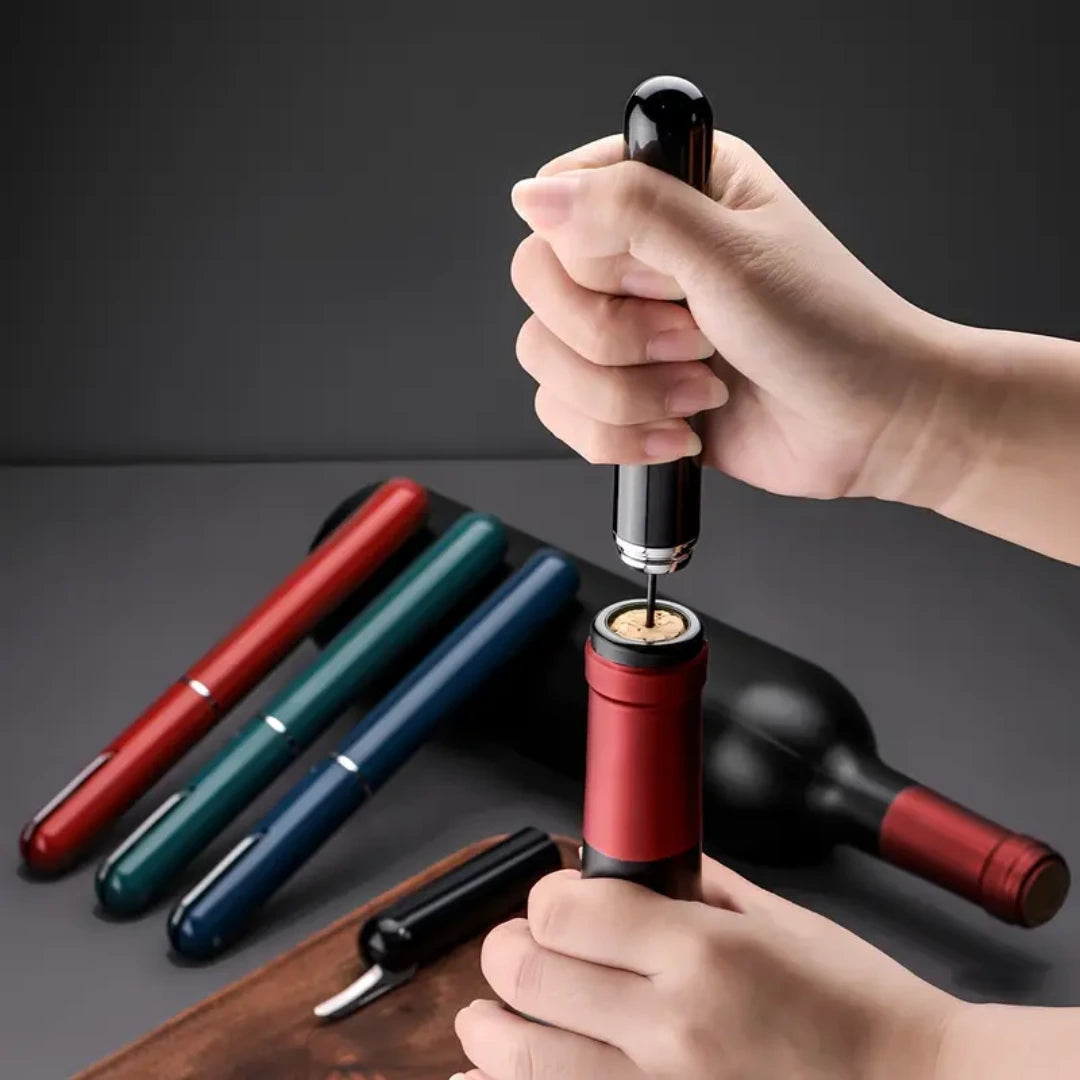Descorchador al vacío con tecnología de sellado, ideal para mantener el vino en óptimas condiciones.