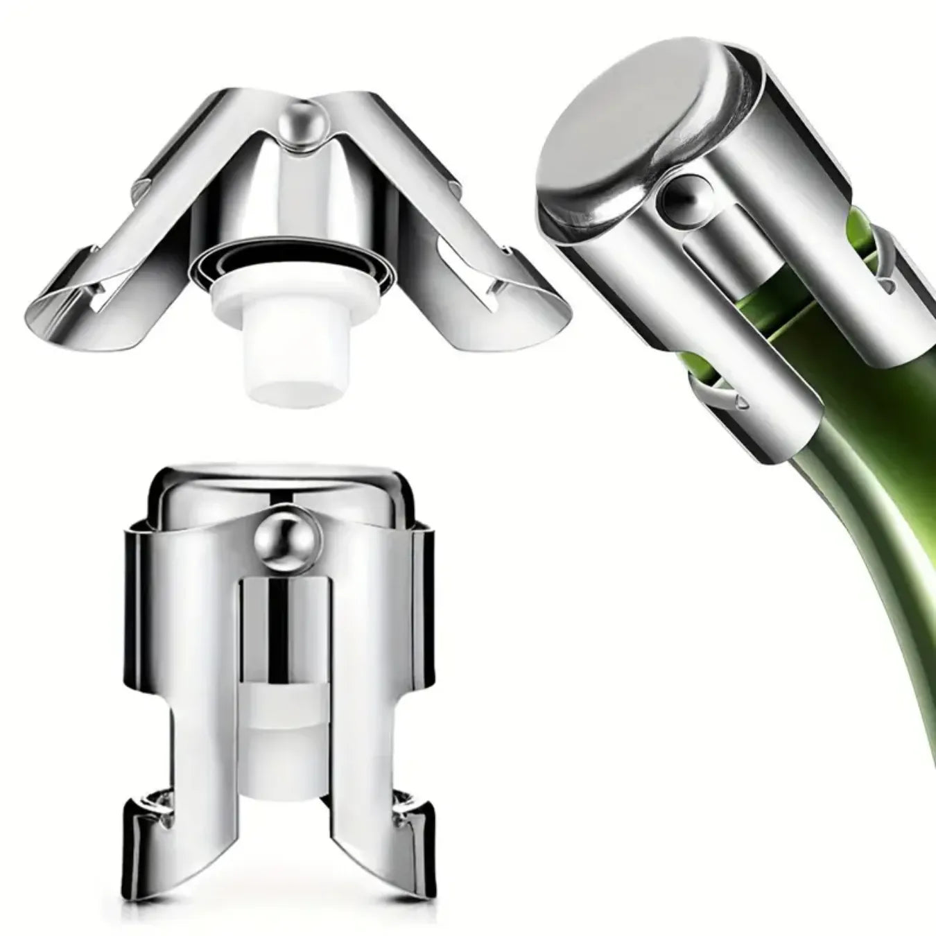 Sellador de acero inoxidable para botellas de espumante y champagne, mantiene la carbonatación por más tiempo.