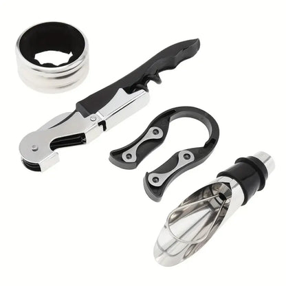 Set de accesorios para vino Basic, incluye sacacorchos, anillo antigoteo y vertedor para una experiencia de degustación completa.