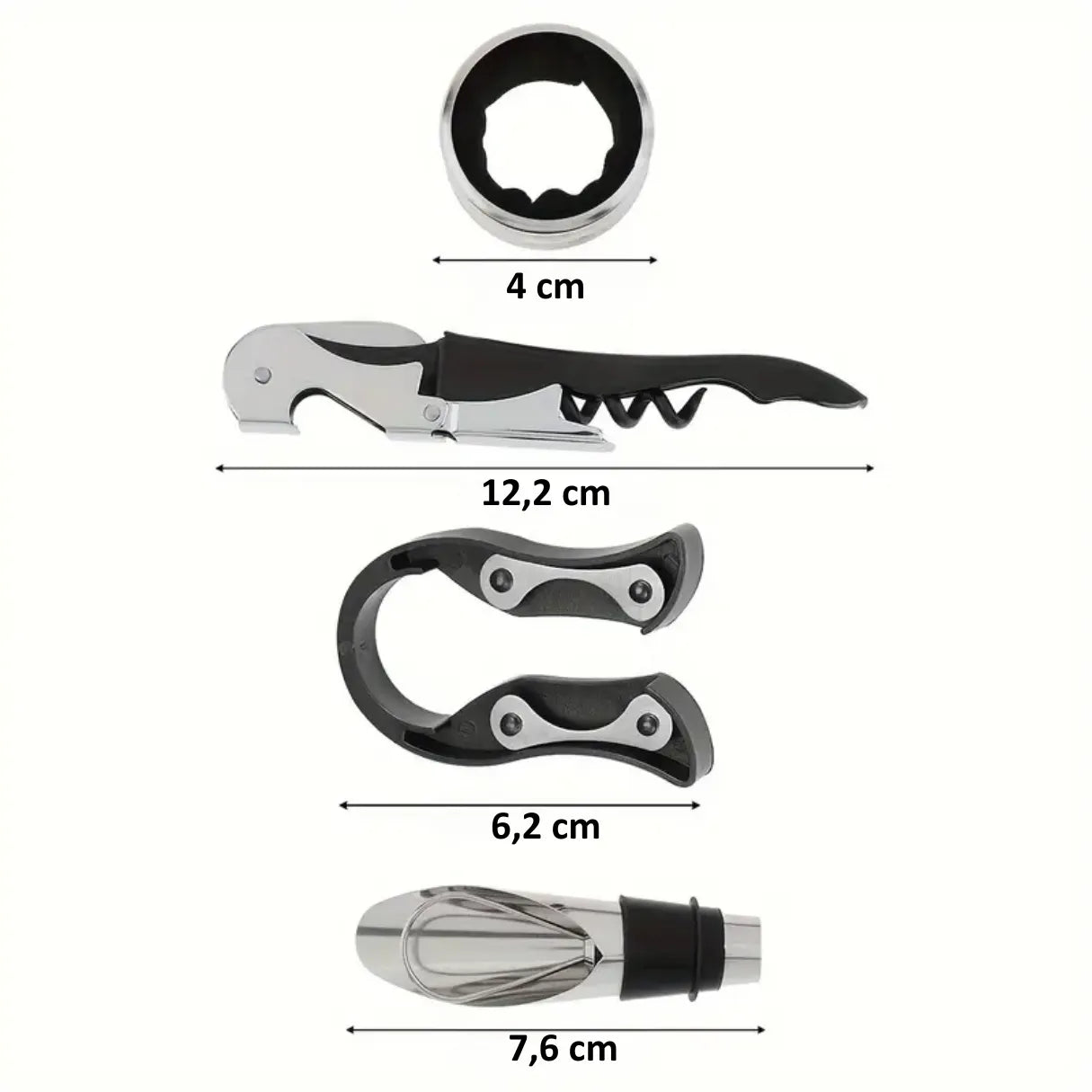 Set de accesorios para vino Basic con abrebotellas, vertedor y anillo antigoteo, ideal para cualquier amante del vino.