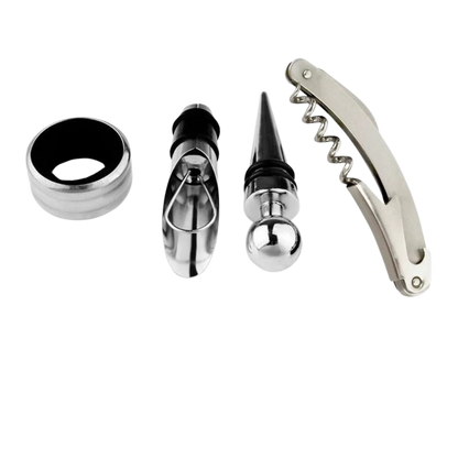Kit de accesorios para vino con sacacorchos, anillo antigoteo, tapón, termómetro, vertedor y cortacápsulas, perfecto para amantes del vino y regalos especiales.