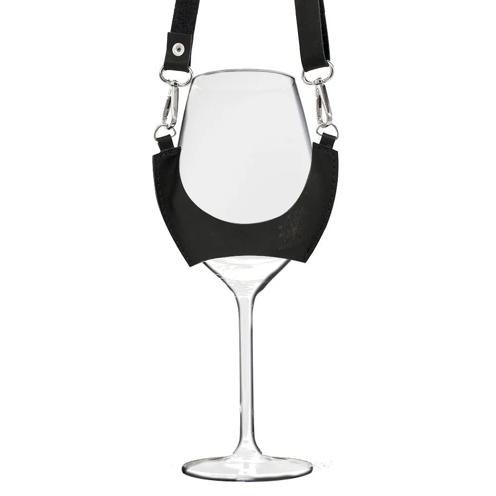 Sostenedor de copas de cuero negro para catas, ferias y vendimias
