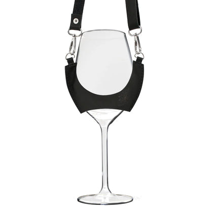 Sostenedor de copas de cuero negro para catas, ferias y vendimias