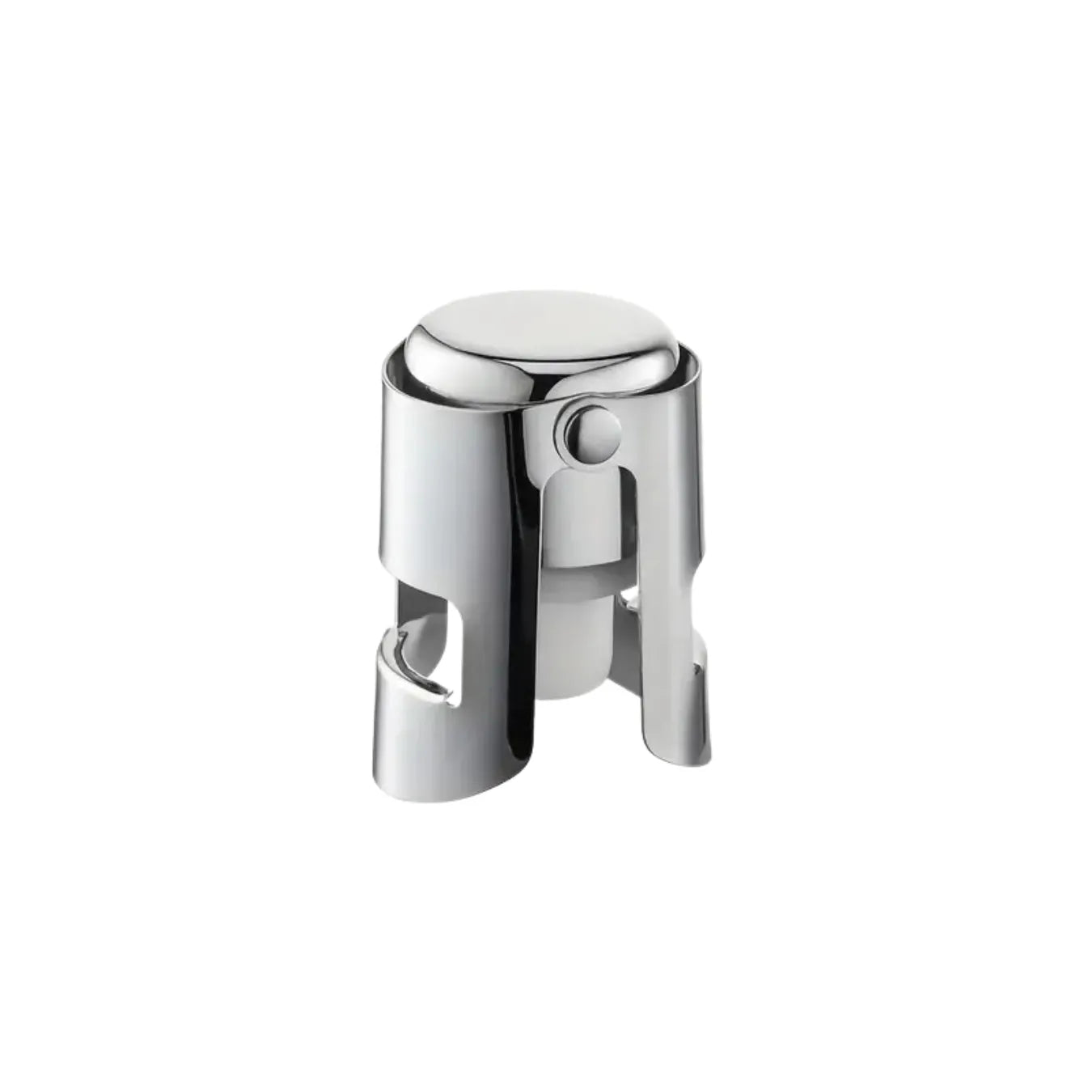 Tapón hermético de acero inoxidable, diseñado para conservar vinos espumosos y otras bebidas efervescentes.