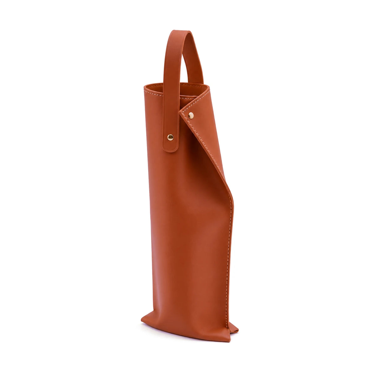 Café - Bolsa porta botella de vino de ecocuero color café, sobre fondo blanco