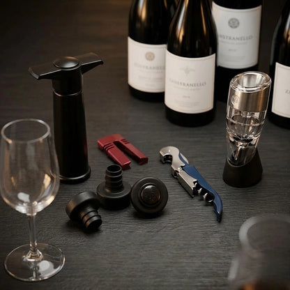 Pack accesorios para vino con decantador, bomba de vacío y descorchador