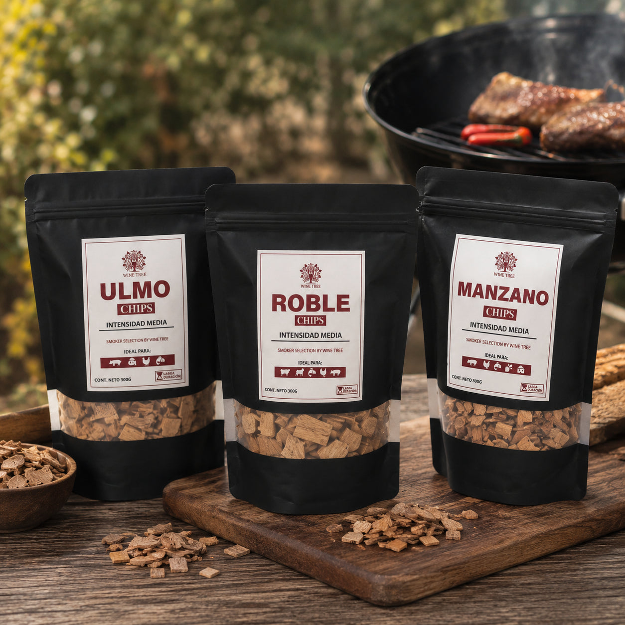 Pack de Chips para Ahumar Roble, Manzano y Ulmo 900 g