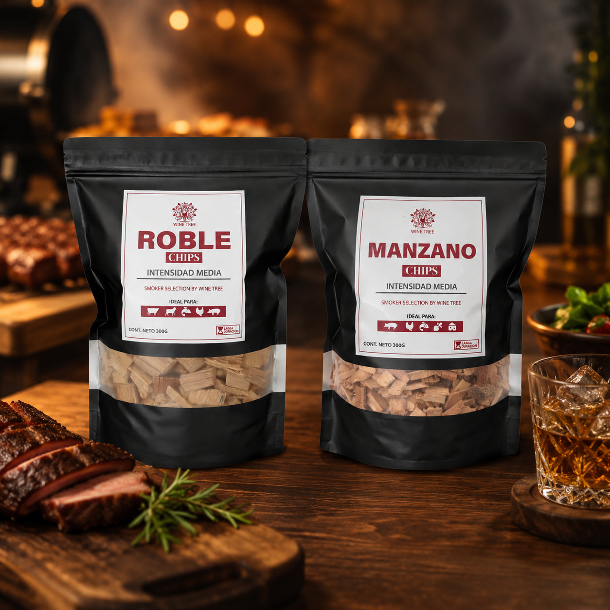 Pack Chips Ahumadores Manzano y Roble 300 g c/u Wine Tree