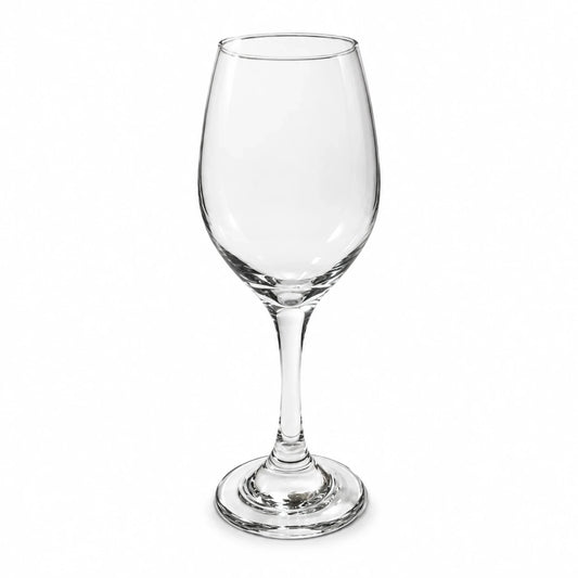 Copa de vino de cristal Premier 385 cc vacía sobre fondo blanco