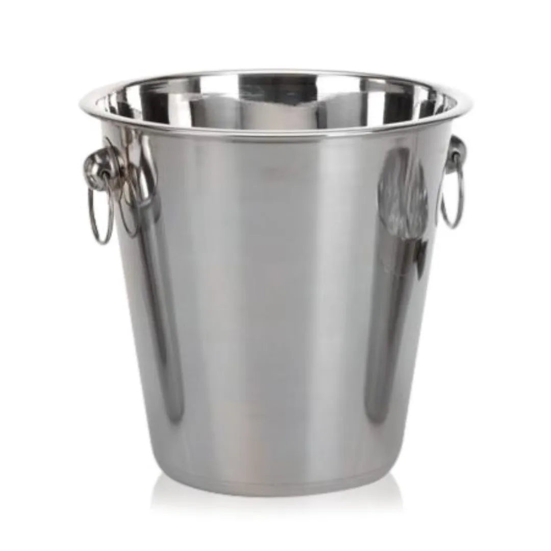 Cubitera de acero inoxidable de 3 litros con asas dobles, ideal para enfriar botellas de vino y espumantes.