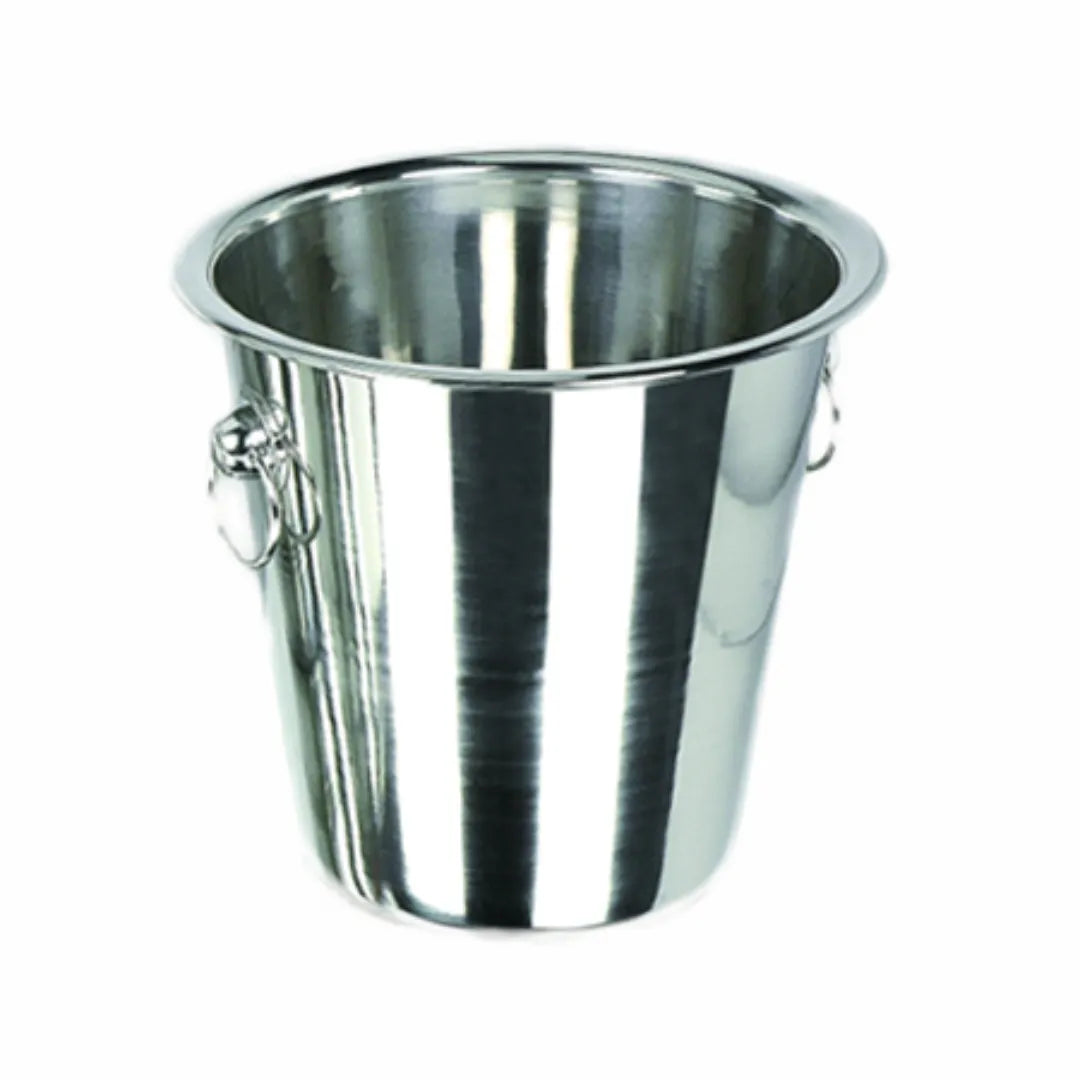 Cubitera metálica de 3 litros con acabado brillante en acero inoxidable, perfecta para mantener el vino frío.