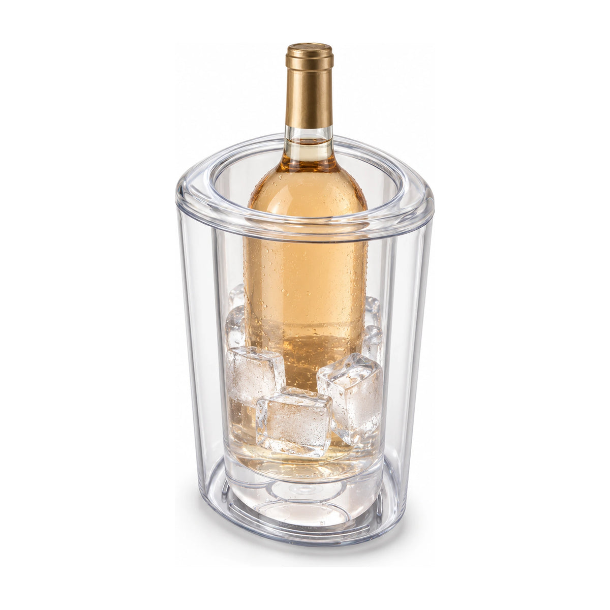 Hielera acrílica Cosmos de Ghidini con botella de vino blanco y hielo, doble pared transparente