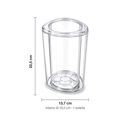 Medidas de la hielera Cosmos Ghidini: 22,5 cm de alto, 13,7 cm de ancho e interior de 10,2 cm de diámetro para 1 botella